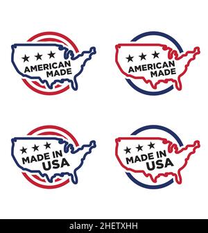 made in usa america label symbol logo set of 4 isolated on white background Stock Vector