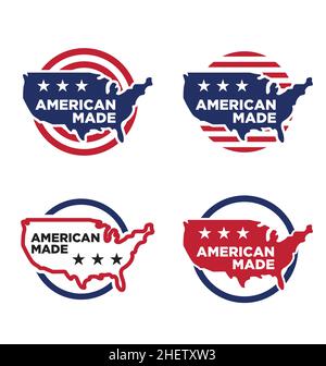 made in usa america label symbol logo set of 4 isolated on white background Stock Vector