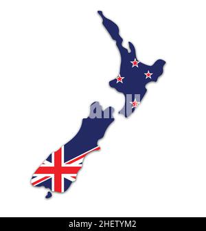 New Zealand flag in map shape simplified silhouette outline vector isolated on white background Stock Vector
