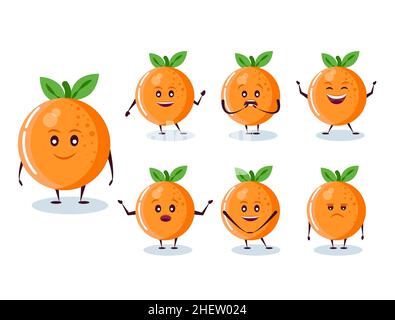Orange set - character and emotion. Anthropomorphic hero. Vector illustration in cartoon style. Stock Vector