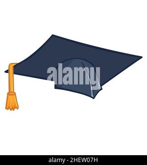 mortarboard graduate hat cap cartoon with yellow tassle vector isolated on white background Stock Vector