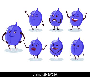 Plum set - character and emotions. Anthropomorphic hero. Vector illustration in cartoon style. Stock Vector