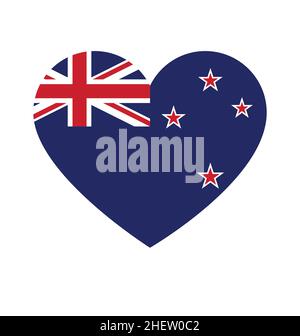 New zealand kiwi flag in love heart shape vector isolated on white background Stock Vector