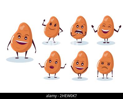 Set of potatoes - character and emotions. Anthropomorphic hero. Vector illustration in cartoon style. Stock Vector