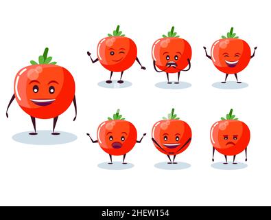 Tomato set - character and emotions. Anthropomorphic hero. Vector illustration in cartoon style. Stock Vector