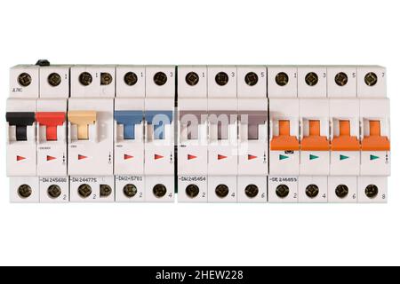 colored electric switches in on and off mode Stock Photo
