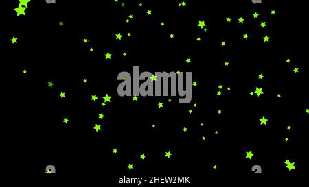 Animation of abstract, green, five-pointed, green, colorful stars falling on black background. Small stars confetti falling chaotically, seamless loop Stock Photo