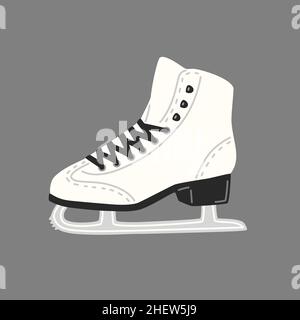 Women white ice skate for figure skating. Vector flat illustration Stock Vector