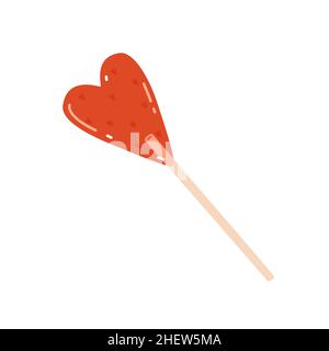 Red heart shaped lollipop. Vector flat illustration Stock Vector