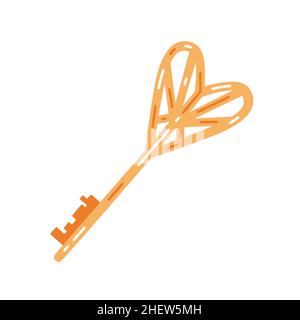 Golden heart-shaped key. Vector flat illustration Stock Vector