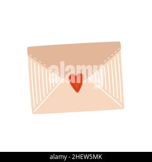 Kraft paper envelope with love Letter. Vector flat illustration Stock Vector