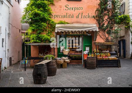 Forio, Ischia, Italy, Sept. 2021 – A shop selling local foods and typical products of Ischia Stock Photo