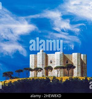 Castel del Monte is situated on a solitary hill in southeast Italy area Apulia. Stock Photo