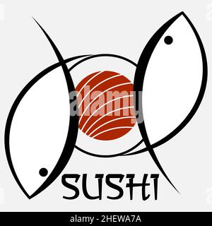 abstract minimal sushi logo made of sushi fish silhouettes and inscription 1 Stock Vector
