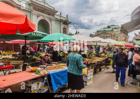 RIJEKA, CROATIA - MAY 23, 2019: Stalls of Rijeka Main Market, Croatia Stock Photo
