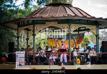 Band concert in rotunda in Queens Park during Mary Poppins Festival, Maryborough, Queensland, Australia Stock Photo