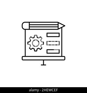 Projector Pencil Cogwheel Icon Vector. Engineering Developing Designing Illustration. Education Service Methodology Agile Development Tools Logo. Lear Stock Vector