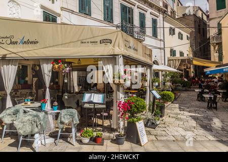 SIBENIK, CROATIA - MAY 25, 2019: Open air restaurants in Sibenik, Croatia Stock Photo