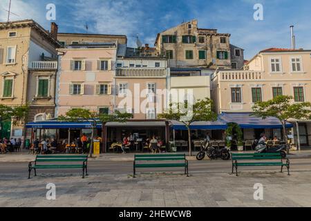 SIBENIK, CROATIA - MAY 25, 2019: Seaside restaurants in Sibenik port, Croatia Stock Photo