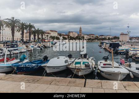 SPLIT, CROATIA - MAY 27, 2019: Evening view of boats in Split, Croatia Stock Photo