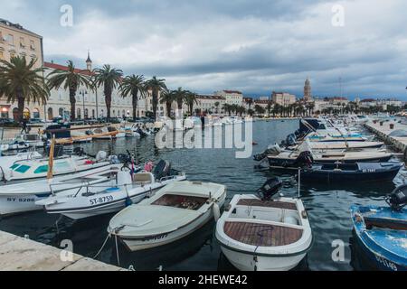 SPLIT, CROATIA - MAY 27, 2019: Evening view of boats in Split, Croatia Stock Photo