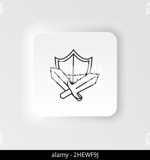 Sward, shield, retro game element neumorphic style vector icon. Neumorphism style. Sward, shield, retro game element neumorphic style vector icon. Neu Stock Vector