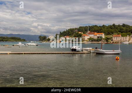 Boats in Lumbarda village on Korcula island, Croatia Stock Photo