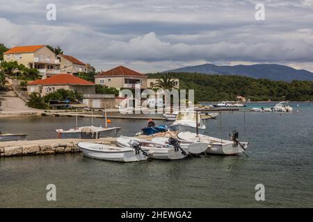 Boats in Lumbarda village on Korcula island, Croatia Stock Photo