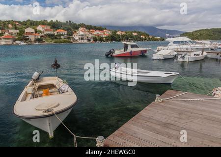 Boats in Lumbarda village on Korcula island, Croatia Stock Photo