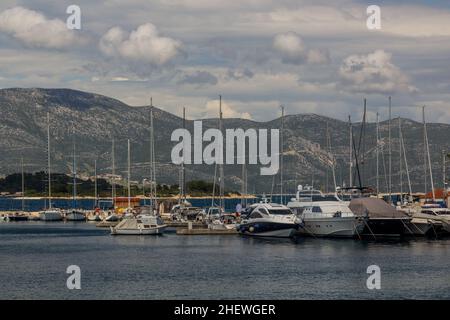 Boats in Lumbarda village on Korcula island, Croatia Stock Photo