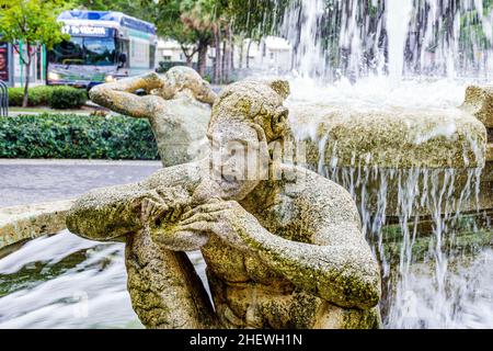Miami Florida Vizcaya Metrorail Train Station fountain water sculpture statue mermaid 'Delights and Terrors from the Sea' art artwork Stock Photo