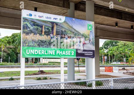 Miami Florida Vizcaya Metrorail Train Station Underline Phase 2 sign under construction park site capital improvement improvements Stock Photo