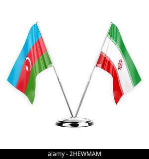 Two table flags isolated on white background 3d illustration, azerbaijan and iran Stock Photo