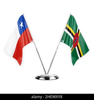 Two table flags isolated on white background 3d illustration, chile and dominica Stock Photo
