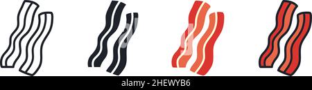 Bacon strips icon. Linear flat color icons contour shape outline. Black isolated silhouette. Fill solid icon. Modern glyph design. Set of vector Stock Vector