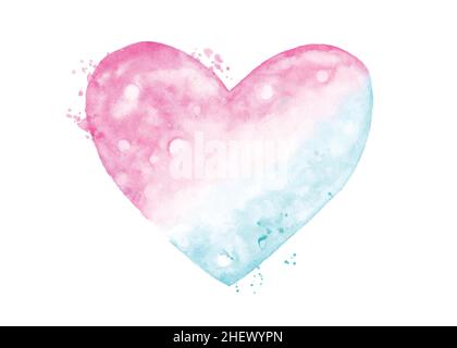 Watercolor pink blue gradient hearts isolated on white background. Hand-painted watercolor heart shape perfect for decorating Valentine's Day festival Stock Vector