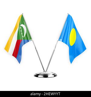 Palau And Comoros Table Flags Isolated On White 3d Rendering Stock 