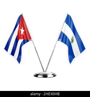 Two table flags isolated on white background 3d illustration, cuba and el salvador Stock Photo