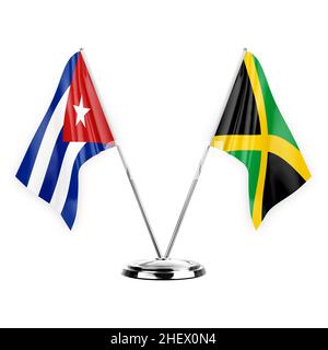 Two table flags isolated on white background 3d illustration, cuba and jamaica Stock Photo
