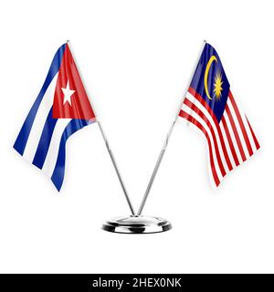 Two table flags isolated on white background 3d illustration, cuba and malaysia Stock Photo