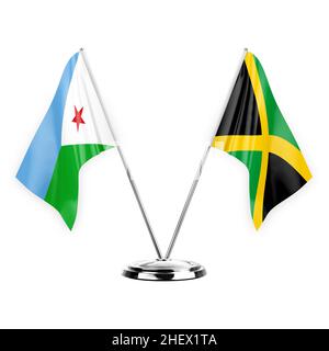 Two table flags isolated on white background 3d illustration, djibouti and jamaica Stock Photo