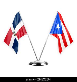 Two table flags isolated on white background 3d illustration, dominican republic and puerto rico Stock Photo