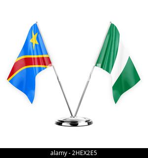 Two table flags isolated on white background 3d illustration, dr congo and nigeria Stock Photo