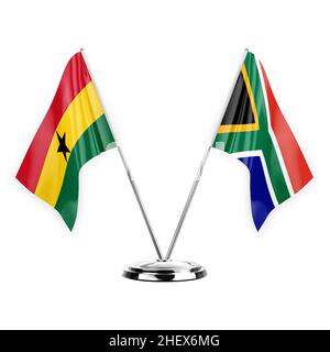 Two table flags isolated on white background 3d illustration, ghana and south africa Stock Photo