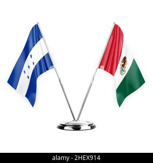 Two table flags isolated on white background 3d illustration, honduras and mexico Stock Photo