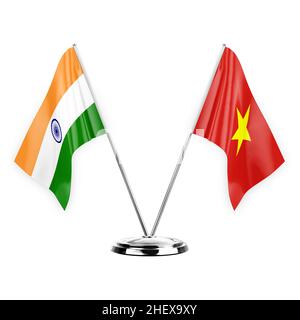 Two table flags isolated on white background 3d illustration, india and vietnam Stock Photo