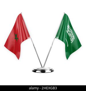 Two table flags isolated on white background 3d illustration, morocco and saudi arabia Stock Photo