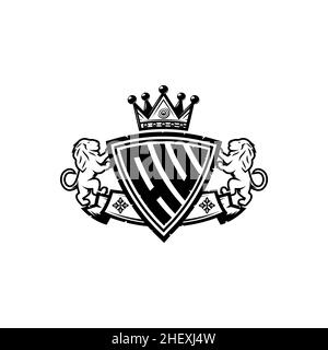 AU Monogram logo letter with Simple shield crown style design. Luxurious monogram, lion luxury logo, Stock Vector