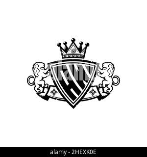 AW Monogram logo letter with Simple shield crown style design. Luxurious monogram, lion luxury logo, Stock Vector