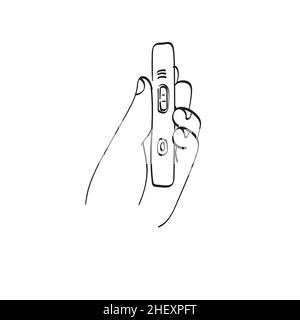 line art hand showing covid-19 positive test on antigen rapid test kit for coronavirus illustration vector hand drawn isolated on white background Stock Vector